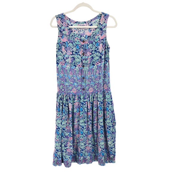 Rainbow Jo Vintage Women Size Large Hawaiian Tropical Print Natural Fiber Dress - Picture 10 of 10